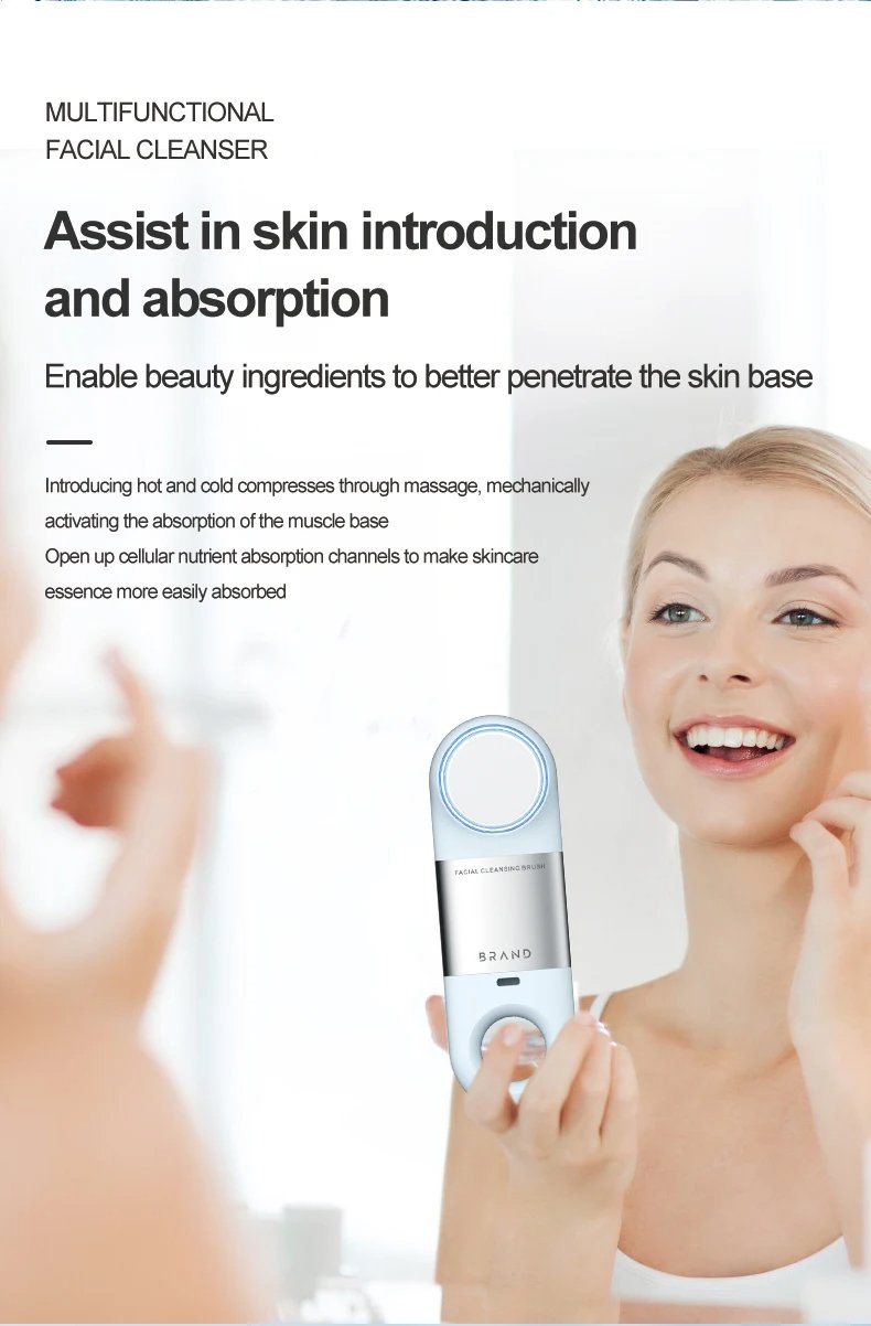 Electric Facial Cleansing Brush Skin Care Heat Cold Massage Silicone Waterproof Face Scrubber Exfoliator with LED Red Blue Light