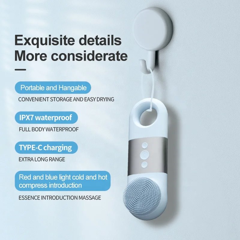 Electric Facial Cleansing Brush Skin Care Heat Cold Massage Silicone Waterproof Face Scrubber Exfoliator with LED Red Blue Light