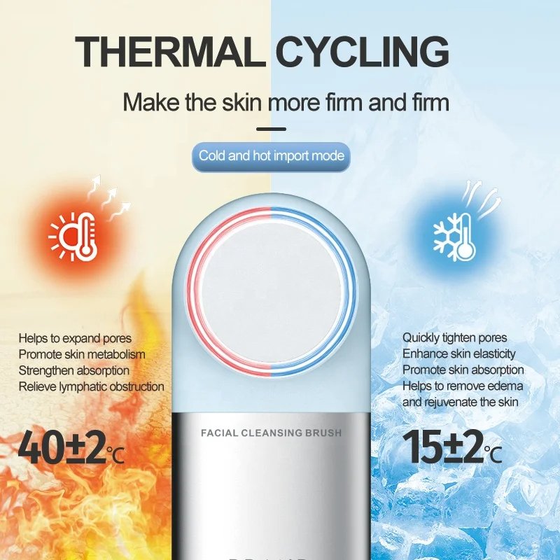Electric Facial Cleansing Brush Skin Care Heat Cold Massage Silicone Waterproof Face Scrubber Exfoliator with LED Red Blue Light