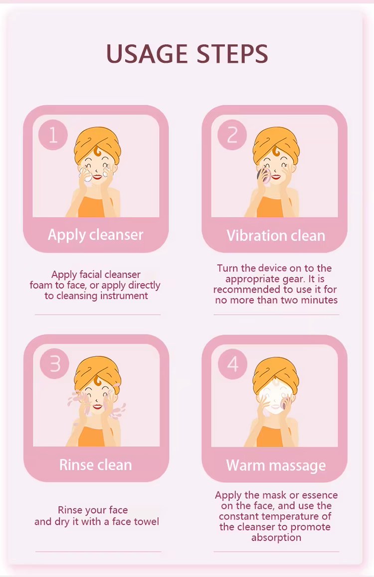 Electric Perfect Daily Skincare Routine Vibration Silicon Brush Facial Cleansing Brush with Warm Mode