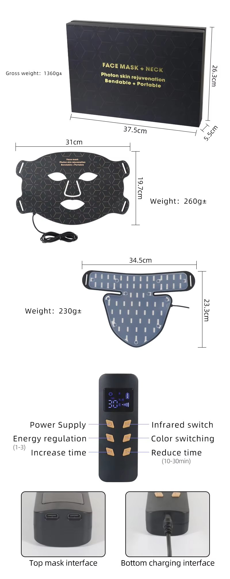 Face And Neck Mask 4 Color Red Blue Light Therapy Mask Skin Care Treatment Beauty PDT Machine Wireless Led Beauty Face Mask Infrared Device