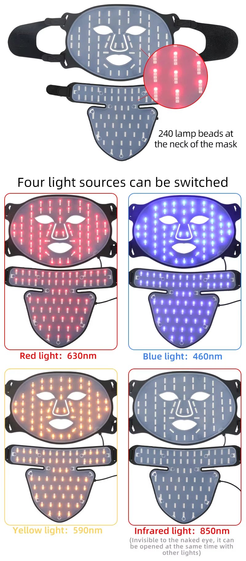 Face And Neck Mask 4 Color Red Blue Light Therapy Mask Skin Care Treatment Beauty PDT Machine Wireless Led Beauty Face Mask Infrared Device