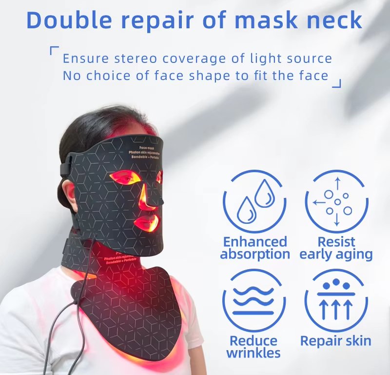Face And Neck Mask 4 Color Red Blue Light Therapy Mask Skin Care Treatment Beauty PDT Machine Wireless Led Beauty Face Mask Infrared Device