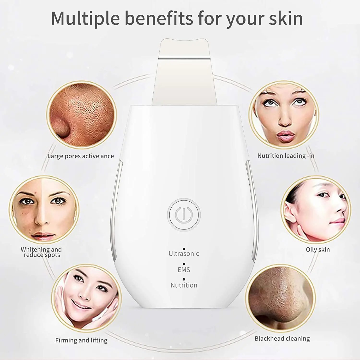 Face Deep Cleansing Skin Scrubber Ultrasonic EMS High Frequency Face Cleaning Machine