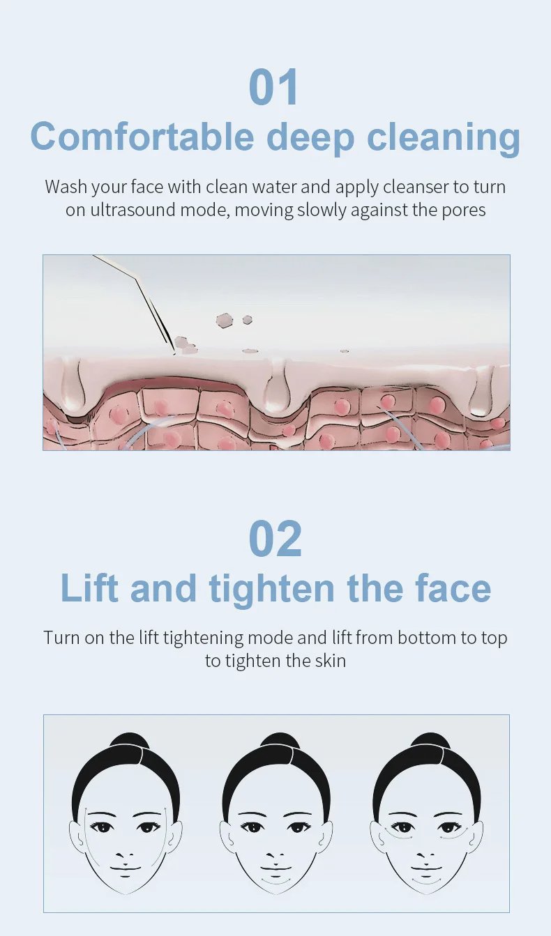 Face Deep Cleansing Skin Scrubber Ultrasonic EMS High Frequency Face Cleaning Machine