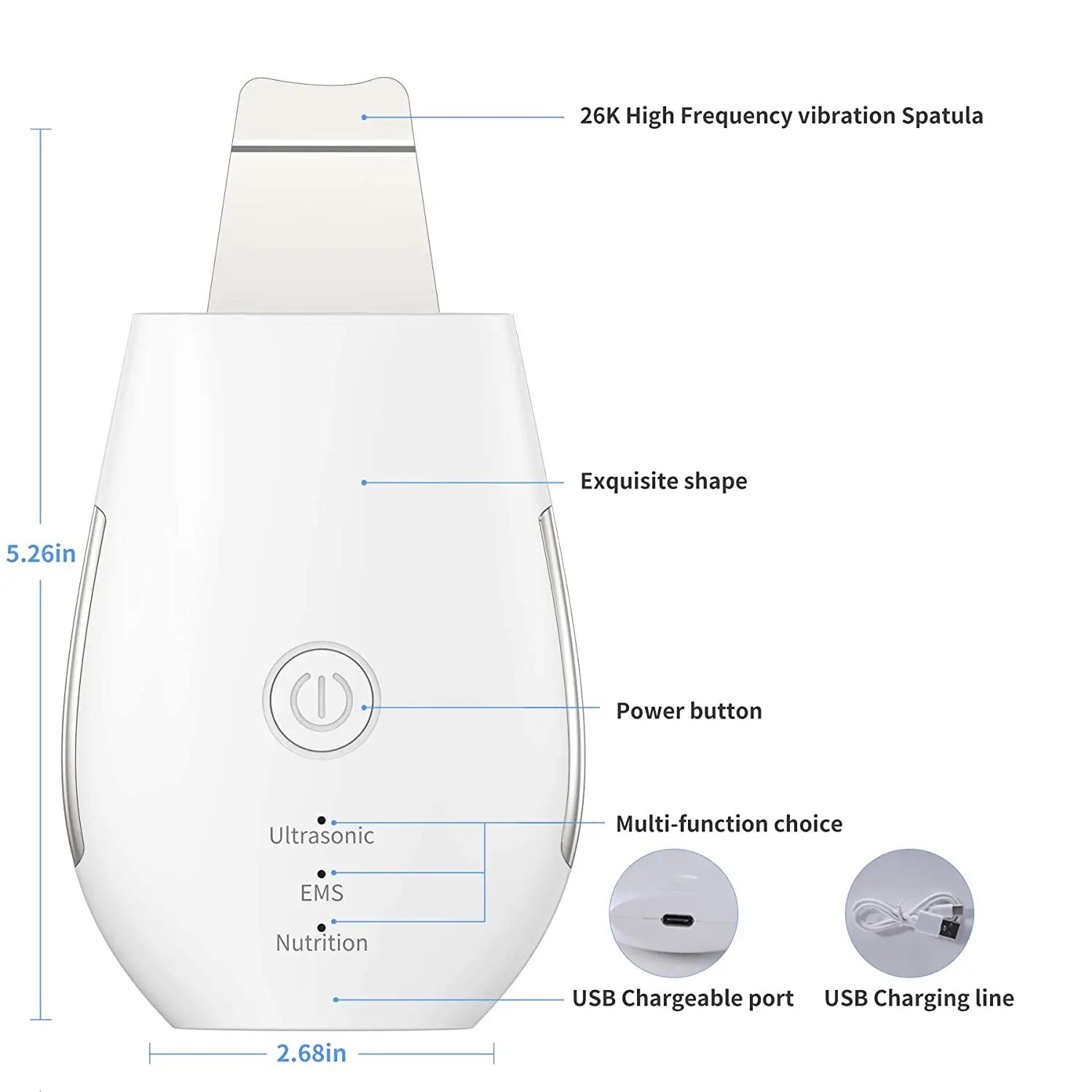 Face Deep Cleansing Skin Scrubber Ultrasonic EMS High Frequency Face Cleaning Machine