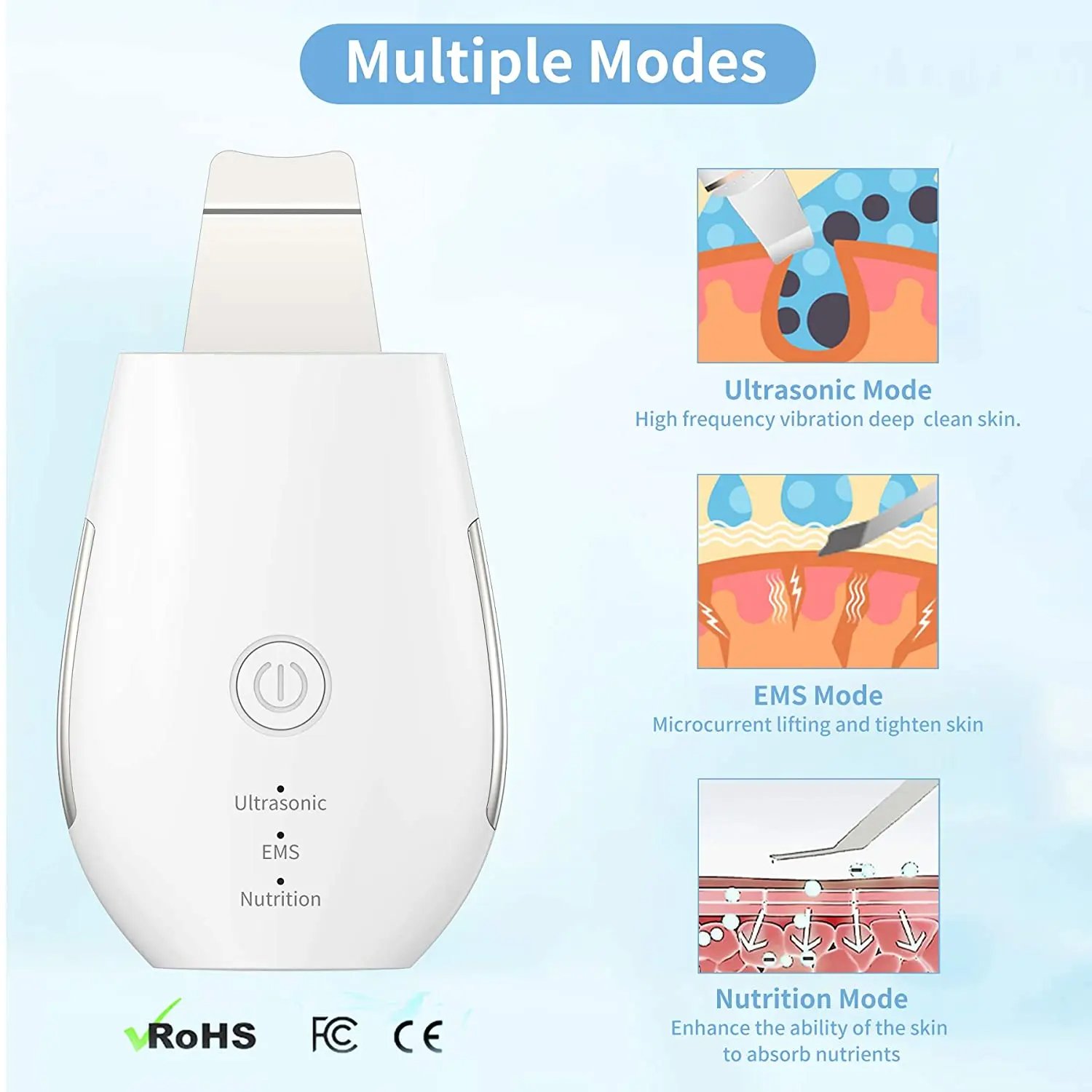 Face Deep Cleansing Skin Scrubber Ultrasonic EMS High Frequency Face Cleaning Machine
