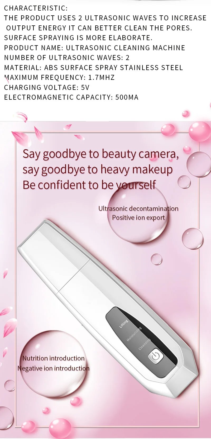 Hand Hold Ultrasonic Face Cleaner Microcurrent Ultrasonic Skin Scrubber Exfoliator Blackhead Remover Skin Scrubber