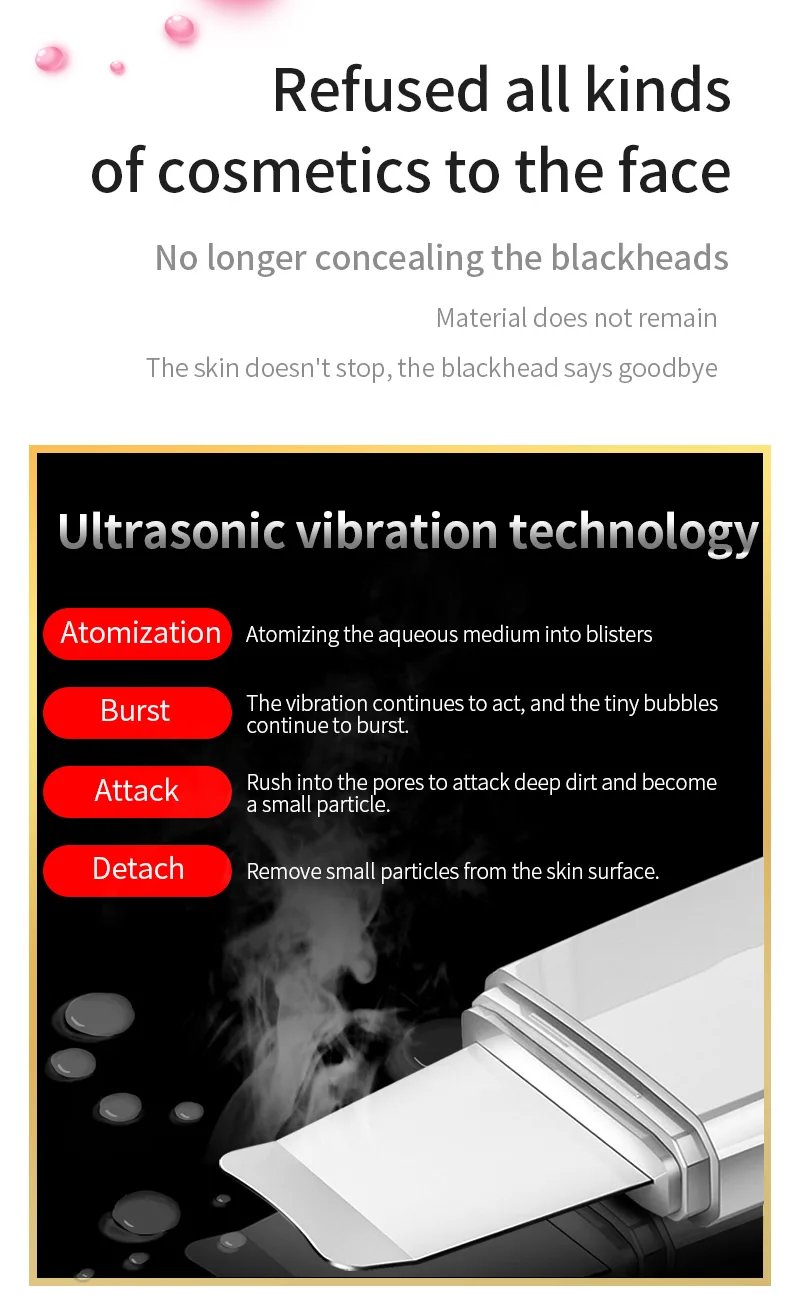 Hand Hold Ultrasonic Face Cleaner Microcurrent Ultrasonic Skin Scrubber Exfoliator Blackhead Remover Skin Scrubber