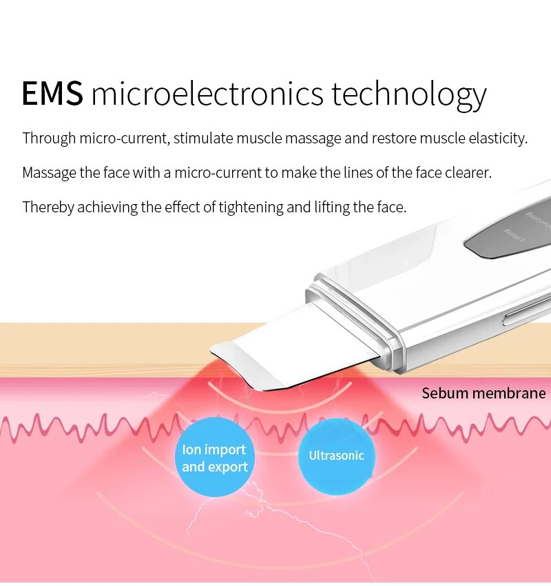 Hand Hold Ultrasonic Face Cleaner Microcurrent Ultrasonic Skin Scrubber Exfoliator Blackhead Remover Skin Scrubber