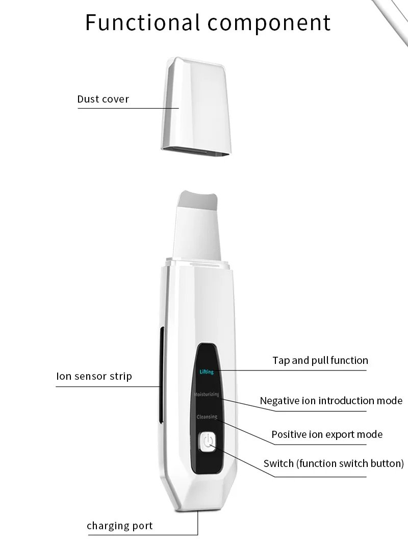 Hand Hold Ultrasonic Face Cleaner Microcurrent Ultrasonic Skin Scrubber Exfoliator Blackhead Remover Skin Scrubber