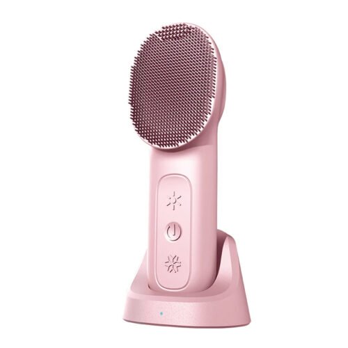 IPX7 Waterproof 3 in 1 High Frequency Vibration Electric Warm Cold Red Blue LED Light Facial Cleansing Brush Soft Silicone Face Scrubber