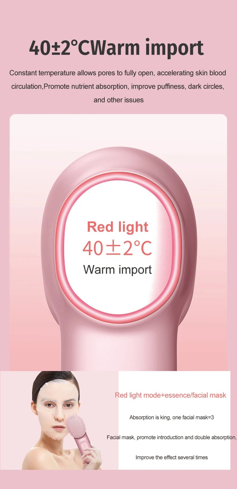 IPX7 Waterproof 3 in 1 High Frequency Vibration Electric Warm Cold Red Blue LED Light Facial Cleansing Brush Soft Silicone Face Scrubber
