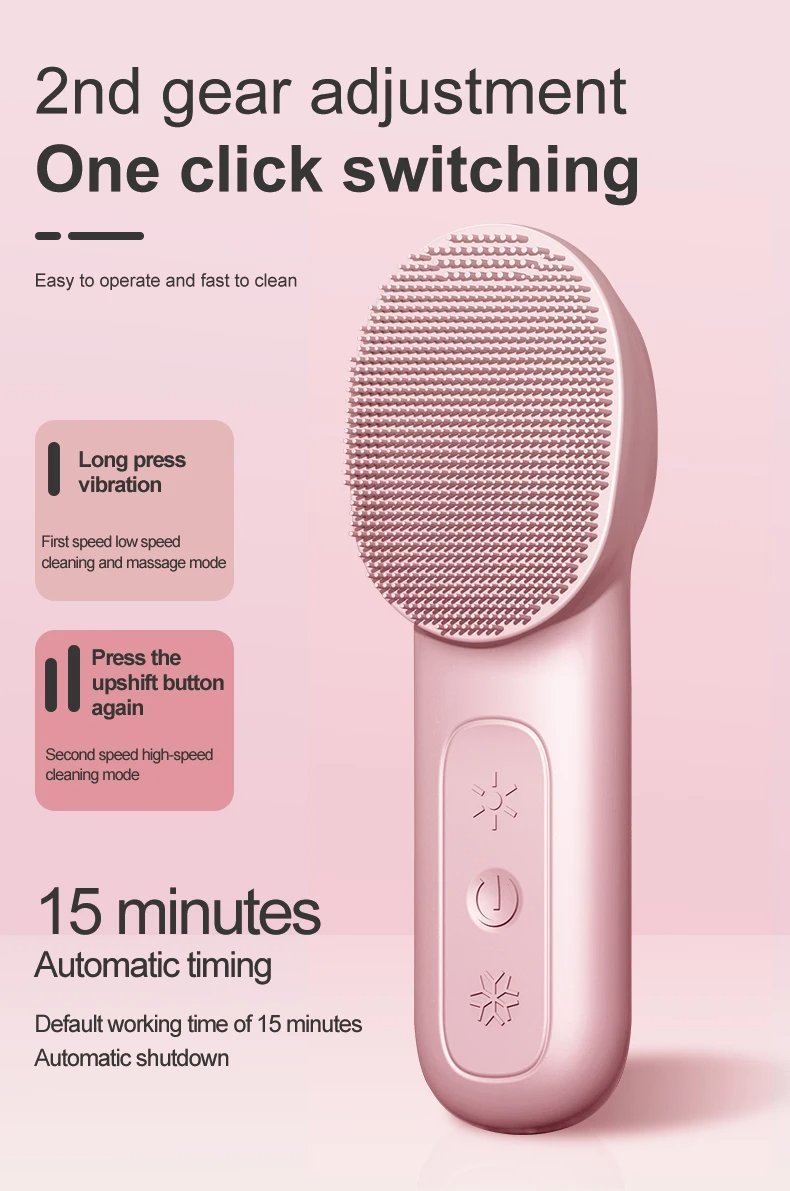 IPX7 Waterproof 3 in 1 High Frequency Vibration Electric Warm Cold Red Blue LED Light Facial Cleansing Brush Soft Silicone Face Scrubber