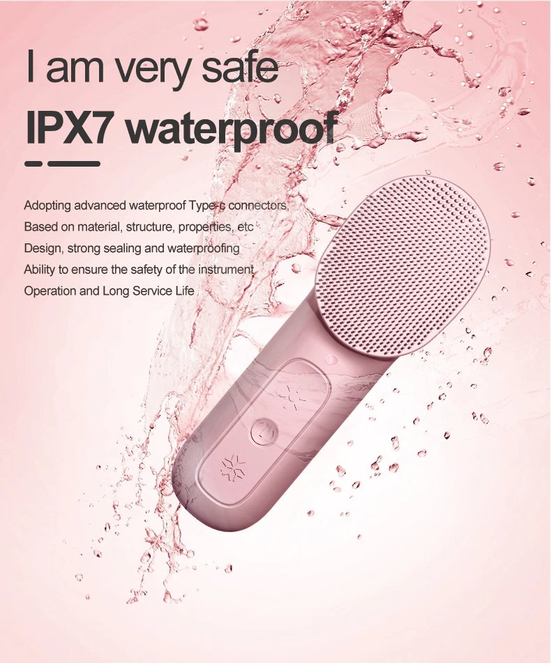 IPX7 Waterproof 3 in 1 High Frequency Vibration Electric Warm Cold Red Blue LED Light Facial Cleansing Brush Soft Silicone Face Scrubber