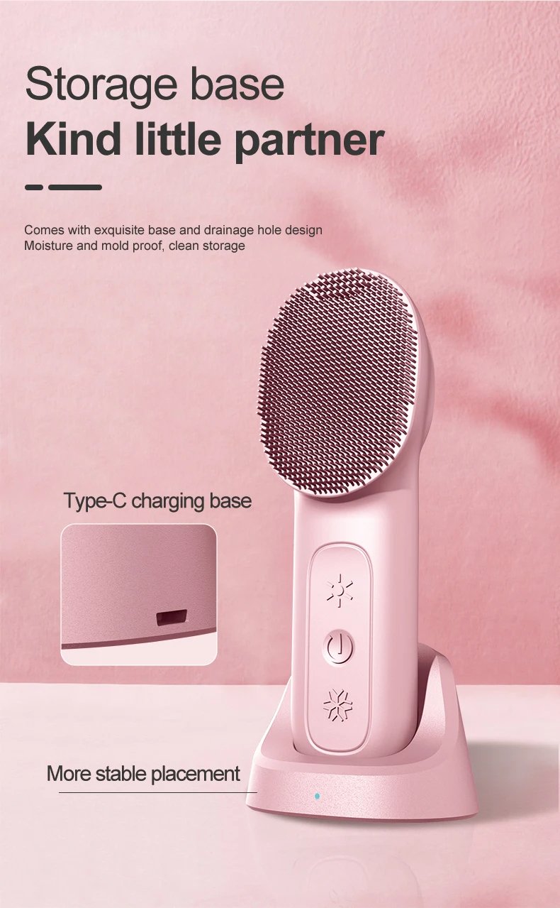 IPX7 Waterproof 3 in 1 High Frequency Vibration Electric Warm Cold Red Blue LED Light Facial Cleansing Brush Soft Silicone Face Scrubber