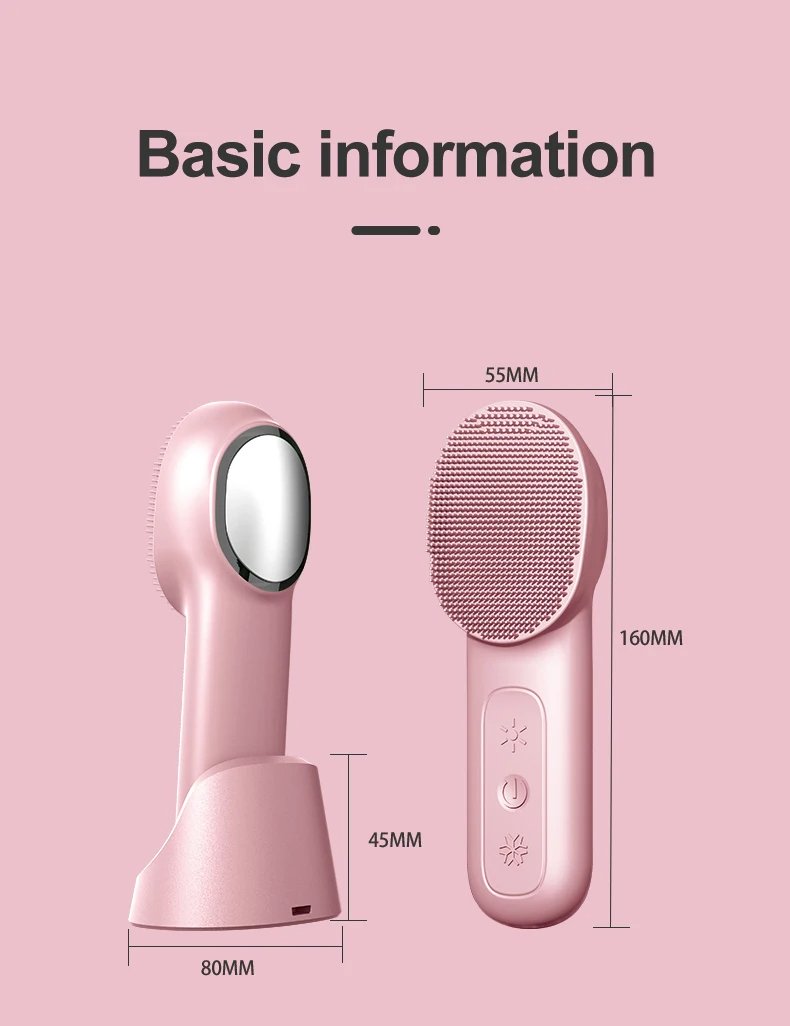 IPX7 Waterproof 3 in 1 High Frequency Vibration Electric Warm Cold Red Blue LED Light Facial Cleansing Brush Soft Silicone Face Scrubber