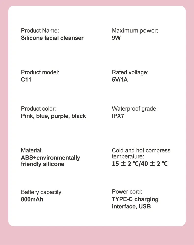 IPX7 Waterproof 3 in 1 High Frequency Vibration Electric Warm Cold Red Blue LED Light Facial Cleansing Brush Soft Silicone Face Scrubber
