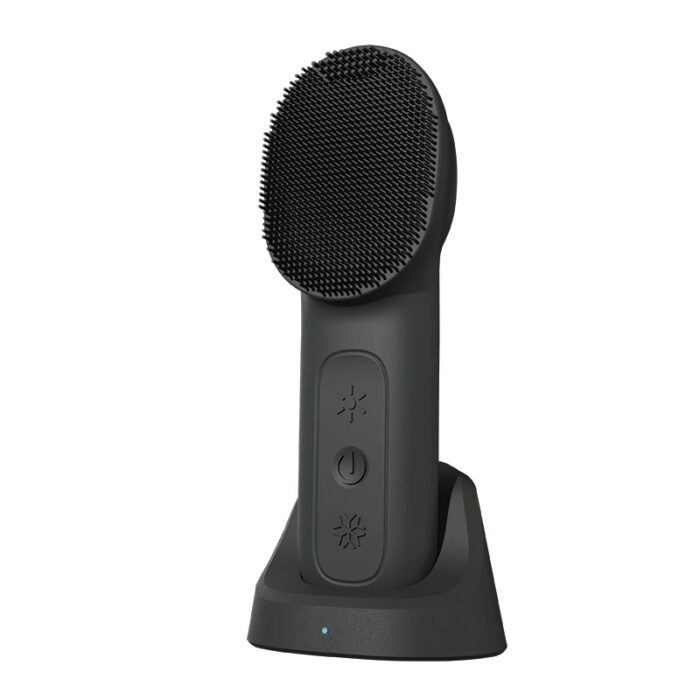 IPX7 Waterproof 3 in 1 High Frequency Vibration Electric Warm Cold Red Blue LED Light Facial Cleansing Brush Soft Silicone Face Scrubber