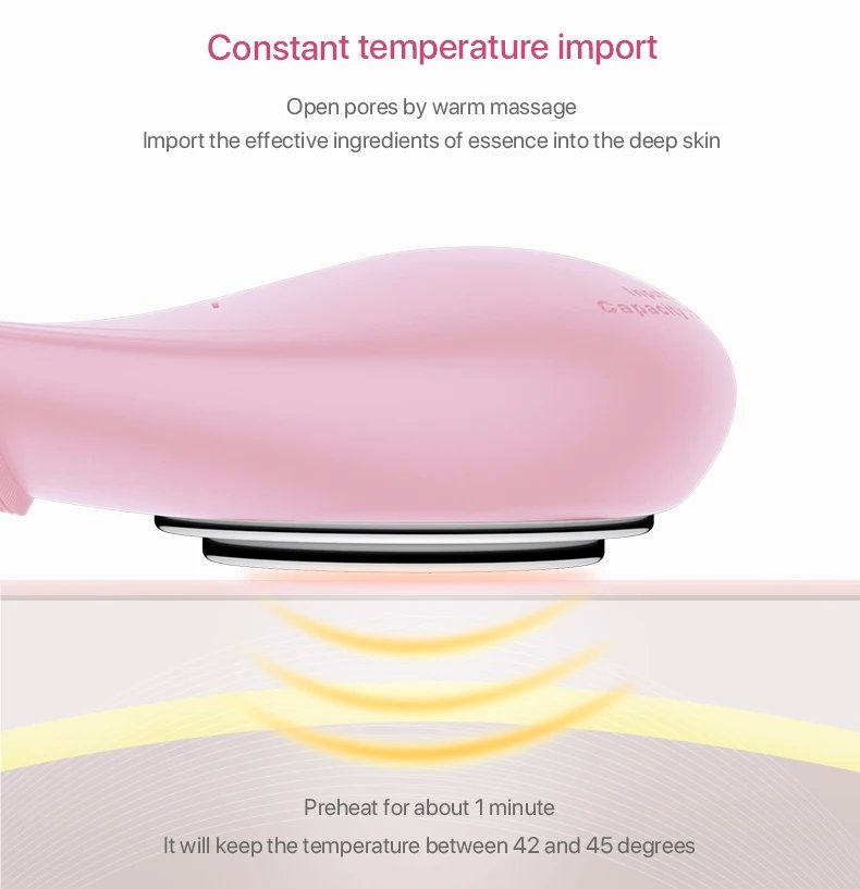 IPX7 Waterproof Ultrasonic Constant Temperature 42℃- 45℃ Facial Cleanser Mini Hand-Held Household EMS Silicone Face Brush
