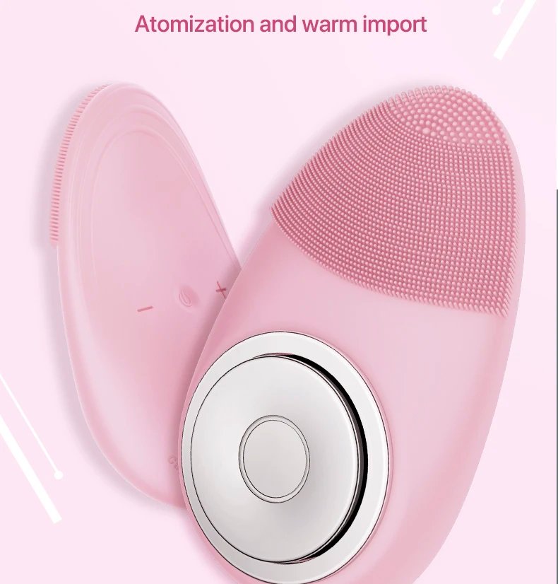 IPX7 Waterproof Ultrasonic Constant Temperature 42℃- 45℃ Facial Cleanser Mini Hand-Held Household EMS Silicone Face Brush