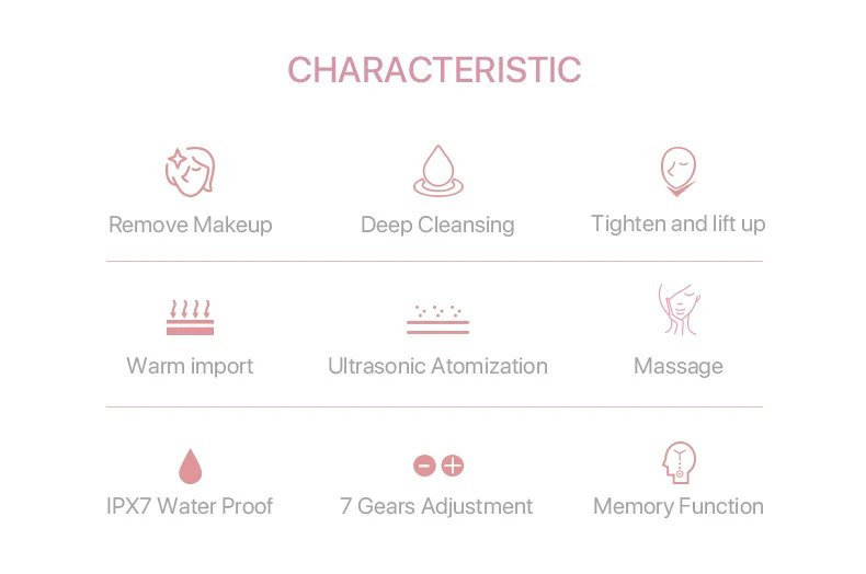IPX7 Waterproof Ultrasonic Constant Temperature 42℃- 45℃ Facial Cleanser Mini Hand-Held Household EMS Silicone Face Brush