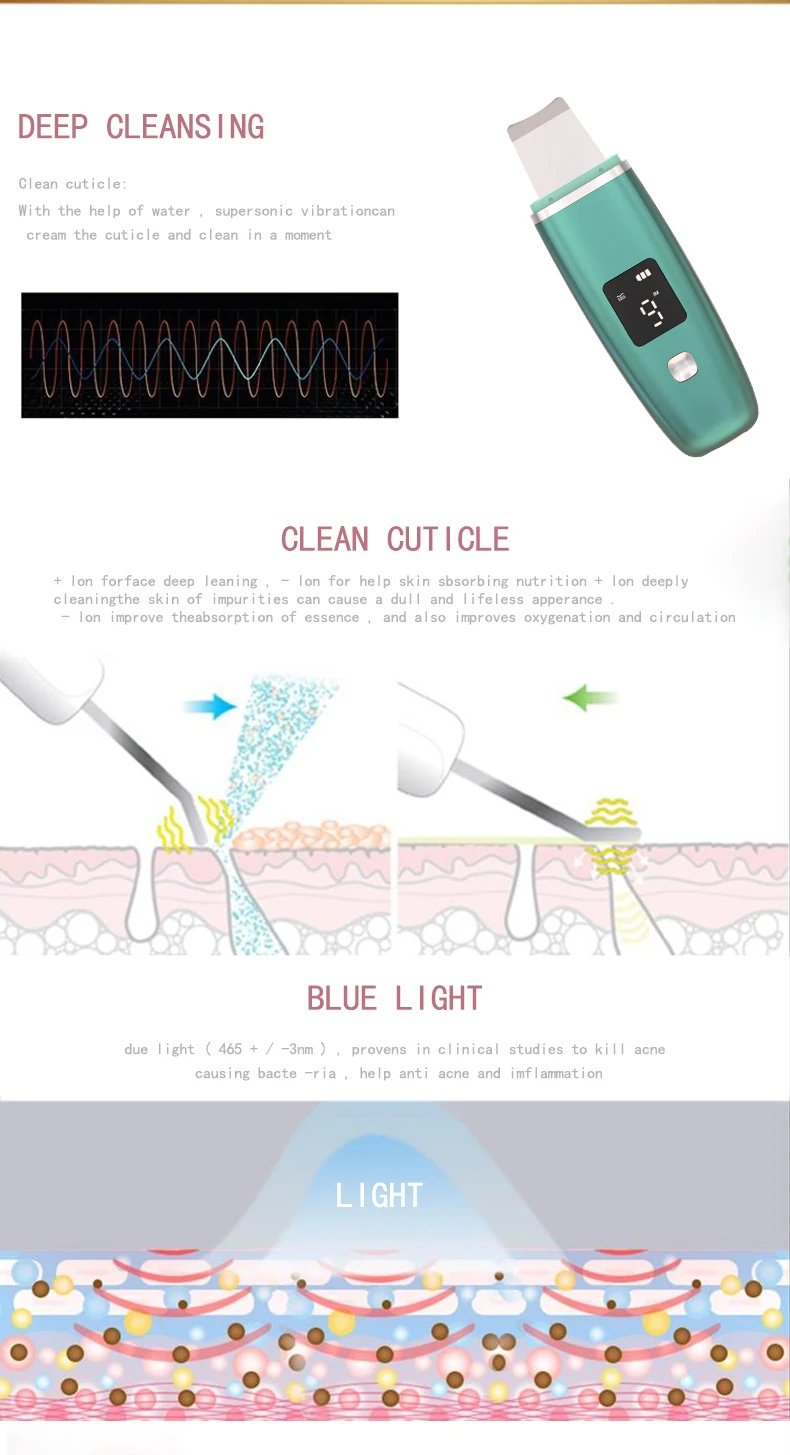 LED Display High Frequency EMS Microcurrent Sonic Vibration Deep Cleaning Silicone Skin Scrubber