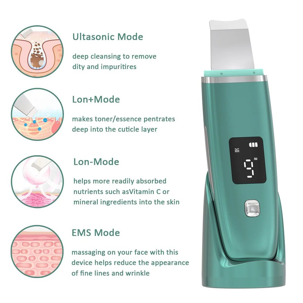 LED Display High Frequency EMS Microcurrent Sonic Vibration Deep Cleaning Silicone Skin Scrubber