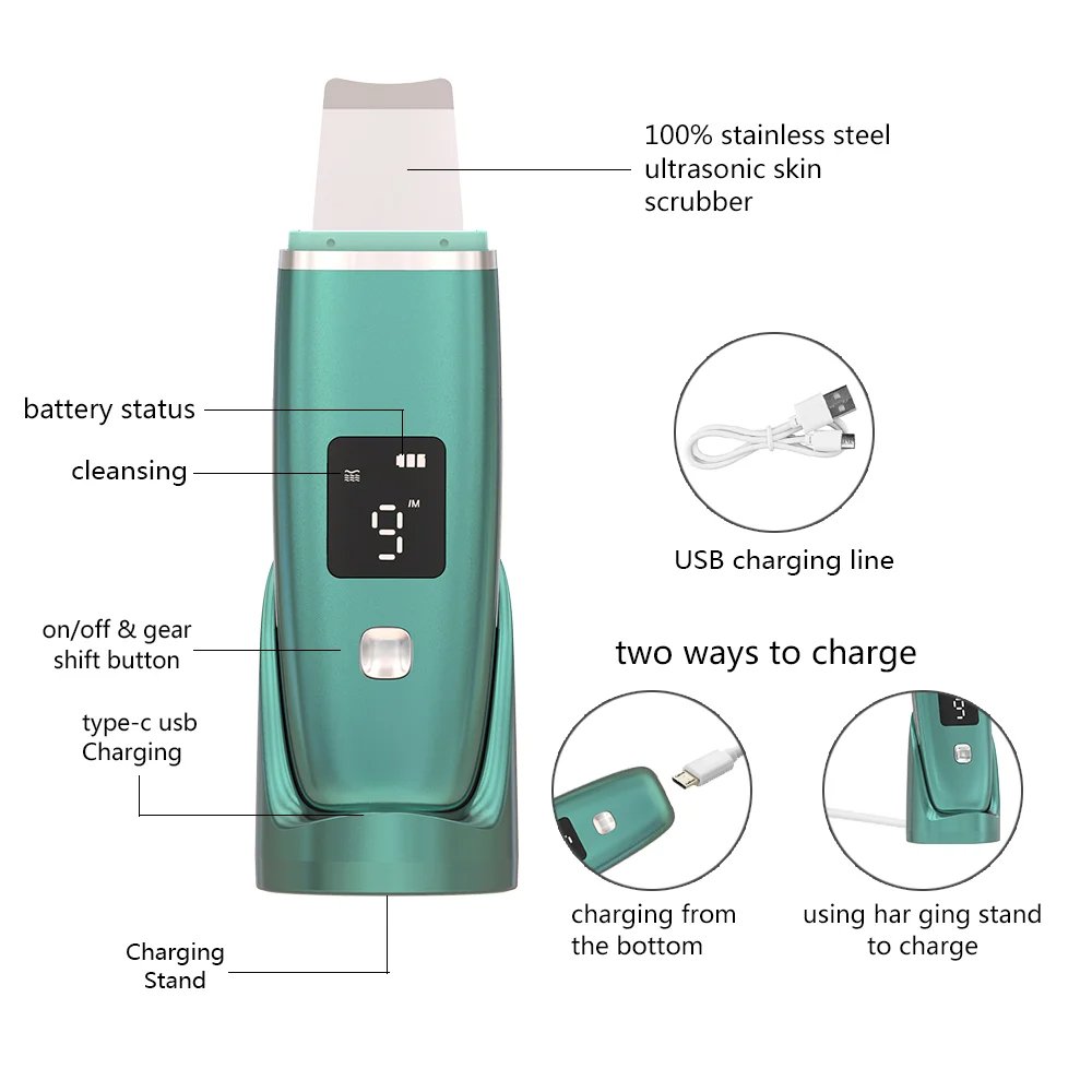 LED Display High Frequency EMS Microcurrent Sonic Vibration Deep Cleaning Silicone Skin Scrubber