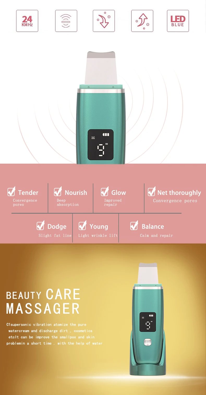 LED Display High Frequency EMS Microcurrent Sonic Vibration Deep Cleaning Silicone Skin Scrubber