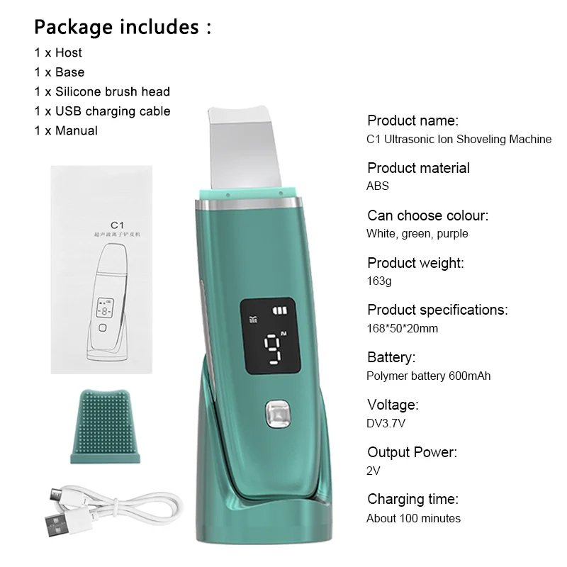 LED Display High Frequency EMS Microcurrent Sonic Vibration Deep Cleaning Silicone Skin Scrubber