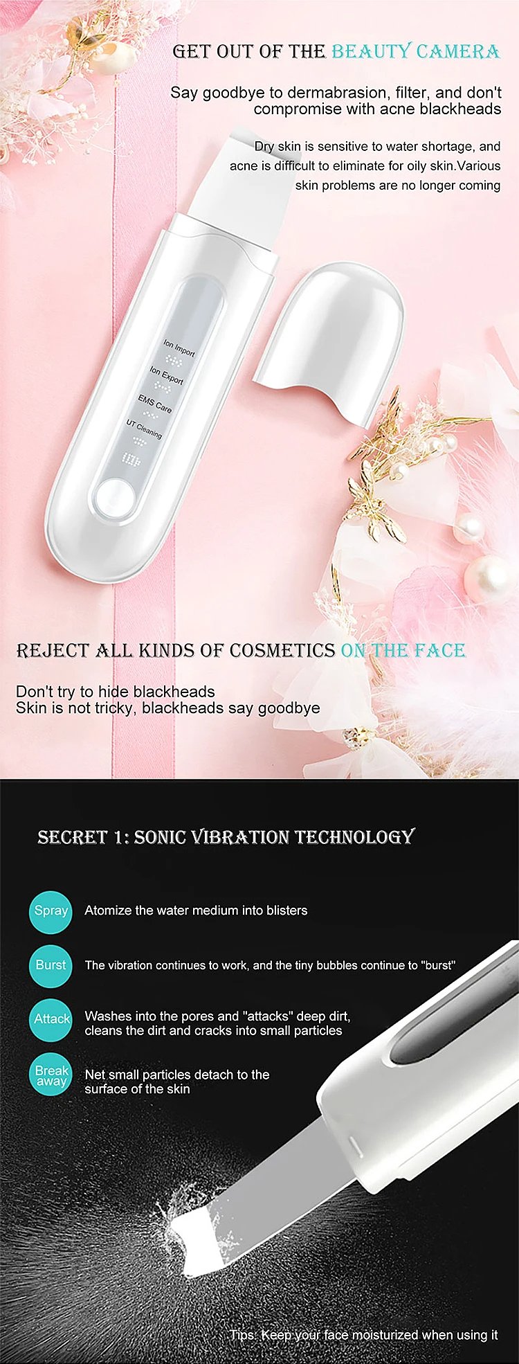 Multifuncional Sonic Vibration Ultrasonic Beauty Scoop Blackhead Skin Scrubber
