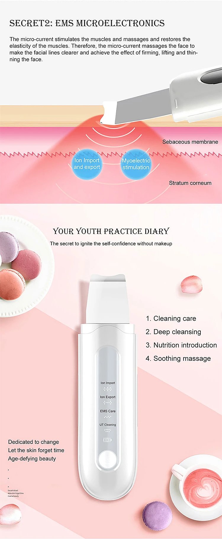 Multifuncional Sonic Vibration Ultrasonic Beauty Scoop Blackhead Skin Scrubber