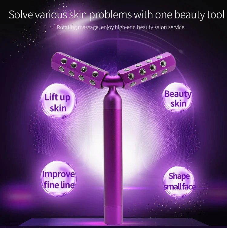 AA Battery Powered Double Rollers Y Shape Electric Facial Lift Body Germanium Face Massage Uplift Roller
