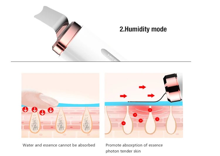 Professional Ultrasonic EMS Skin Scrubber Silicone Face Blackhead Remover RED Blue LED Light Deep Face Cleaning