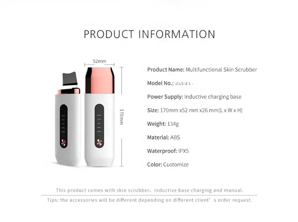 Professional Ultrasonic EMS Skin Scrubber Silicone Face Blackhead Remover RED Blue LED Light Deep Face Cleaning