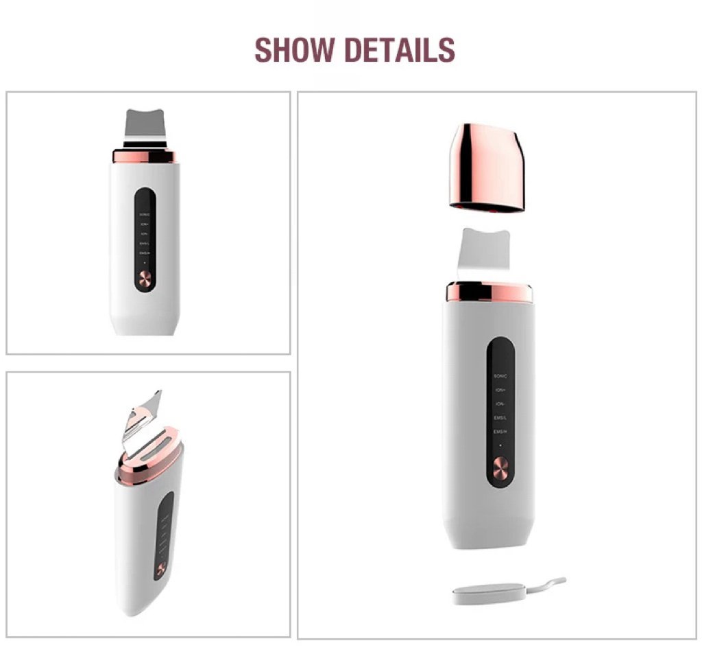 Professional Ultrasonic EMS Skin Scrubber Silicone Face Blackhead Remover RED Blue LED Light Deep Face Cleaning
