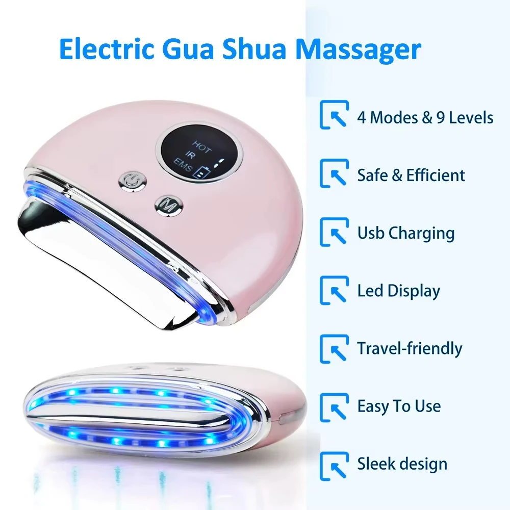 Electric Red Blue LED Light Gua Sha Facial Tool OEM