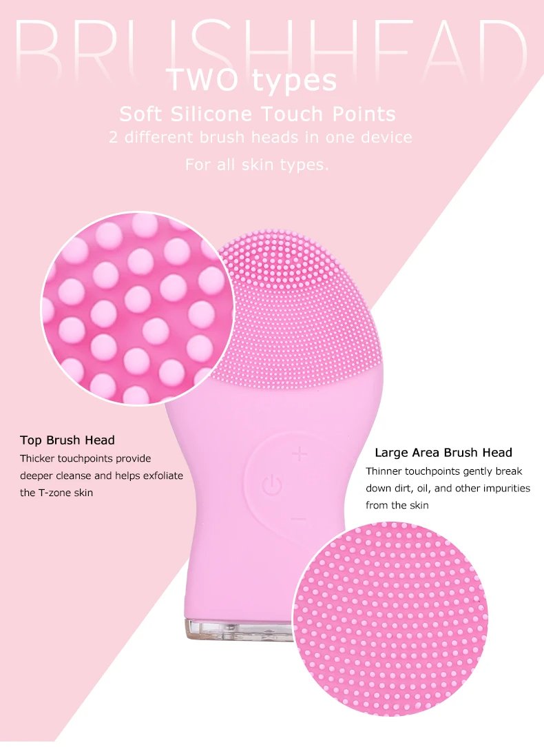 Silicone Facial Cleansing Brush High Frequency Waterproof IPX7 Rechargeable Deep Cleaning Face Scrubber
