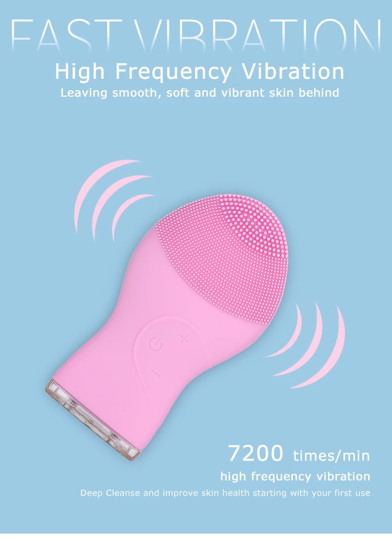 Silicone Facial Cleansing Brush High Frequency Waterproof IPX7 Rechargeable Deep Cleaning Face Scrubber