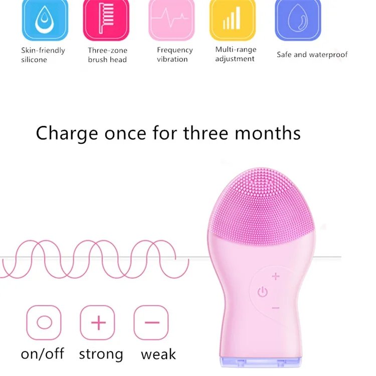 Silicone Facial Cleansing Brush High Frequency Waterproof IPX7 Rechargeable Deep Cleaning Face Scrubber