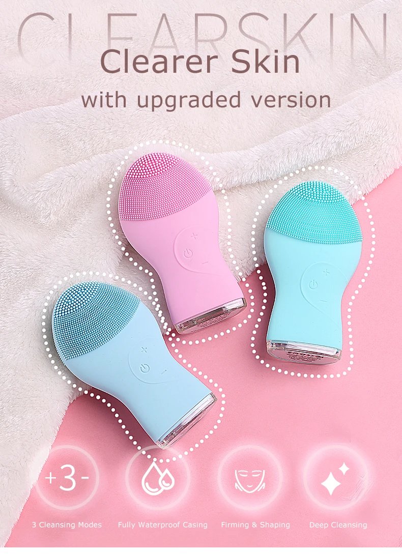Silicone Facial Cleansing Brush High Frequency Waterproof IPX7 Rechargeable Deep Cleaning Face Scrubber