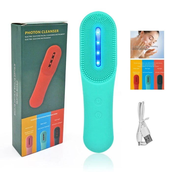 Silicone Led Photon Rejuvenation Anti Acne Cleanser Brush Facial Cleansing Vibration