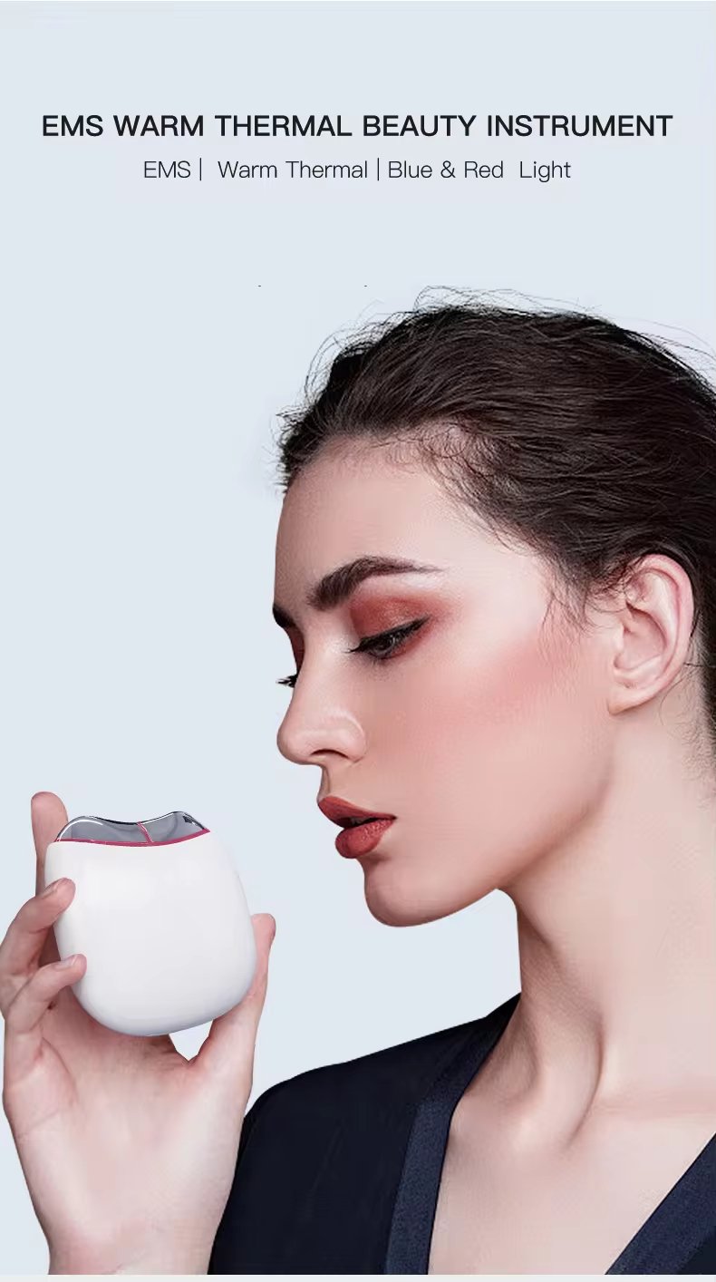 Electric EMS Warm Face Sculpting Tool Beauty Equipment Red Blue LED Light Therapy Face Massager GuaSha Tool