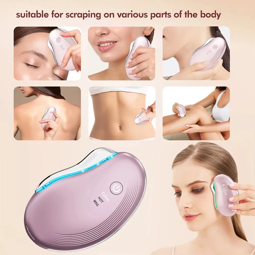 Electric Guasha Face Massager Multi-functional EMS Heat Beauty Tools ODM