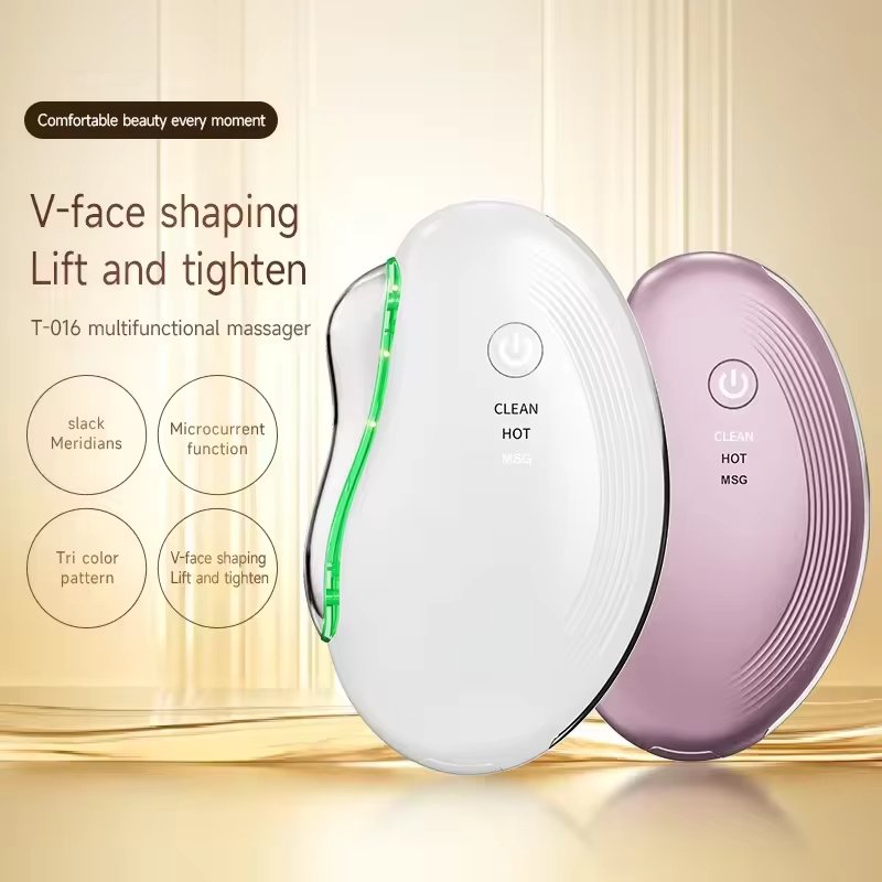 Home Use Electric Face and Neck Lifting and Firming Massager EMS Vibration Heating Beauty Device Face Care LED Light Guasha Tool