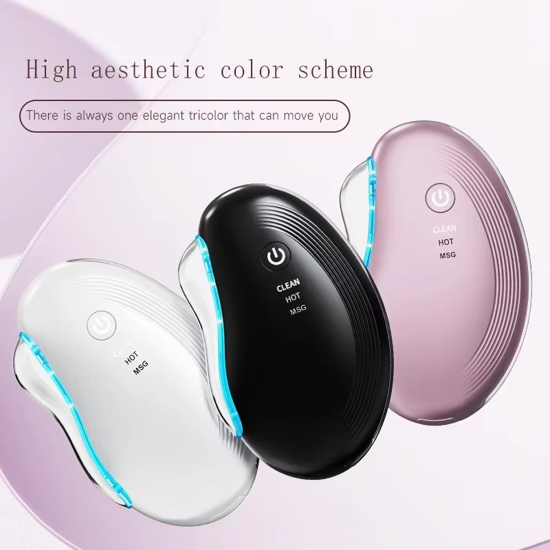 Home Use Electric Face and Neck Lifting and Firming Massager EMS Vibration Heating Beauty Device Face Care LED Light Guasha Tool