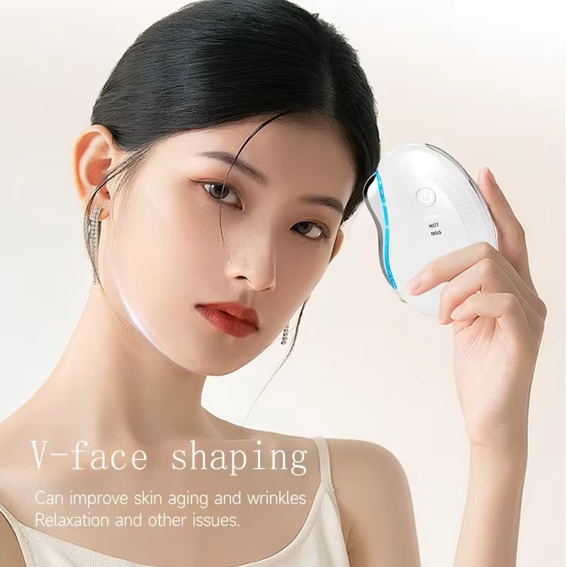 Home Use Electric Face and Neck Lifting and Firming Massager EMS Vibration Heating Beauty Device Face Care LED Light Guasha Tool