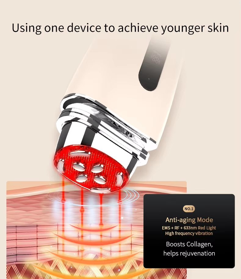 Luxury Microcurrent Radio Frequency Skin Tightening Facial Toning Device Anti Wrinkle Red Light Therapy Device Home Use Beauty Equipment Facial Massager
