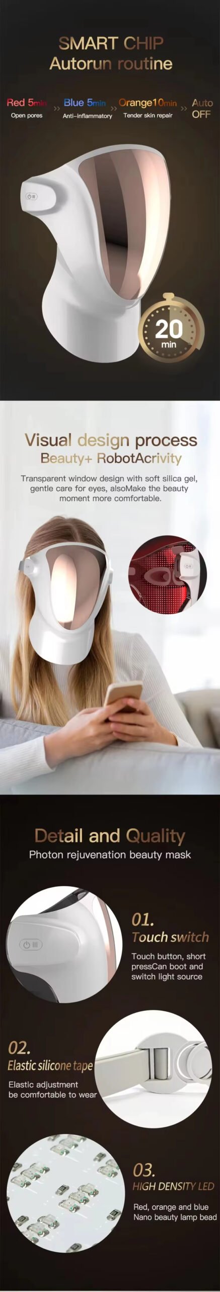 Skin Care Beauty Salon 3 Color Photon PDT RED LED Light Therapy Mask Home Beauty Mask